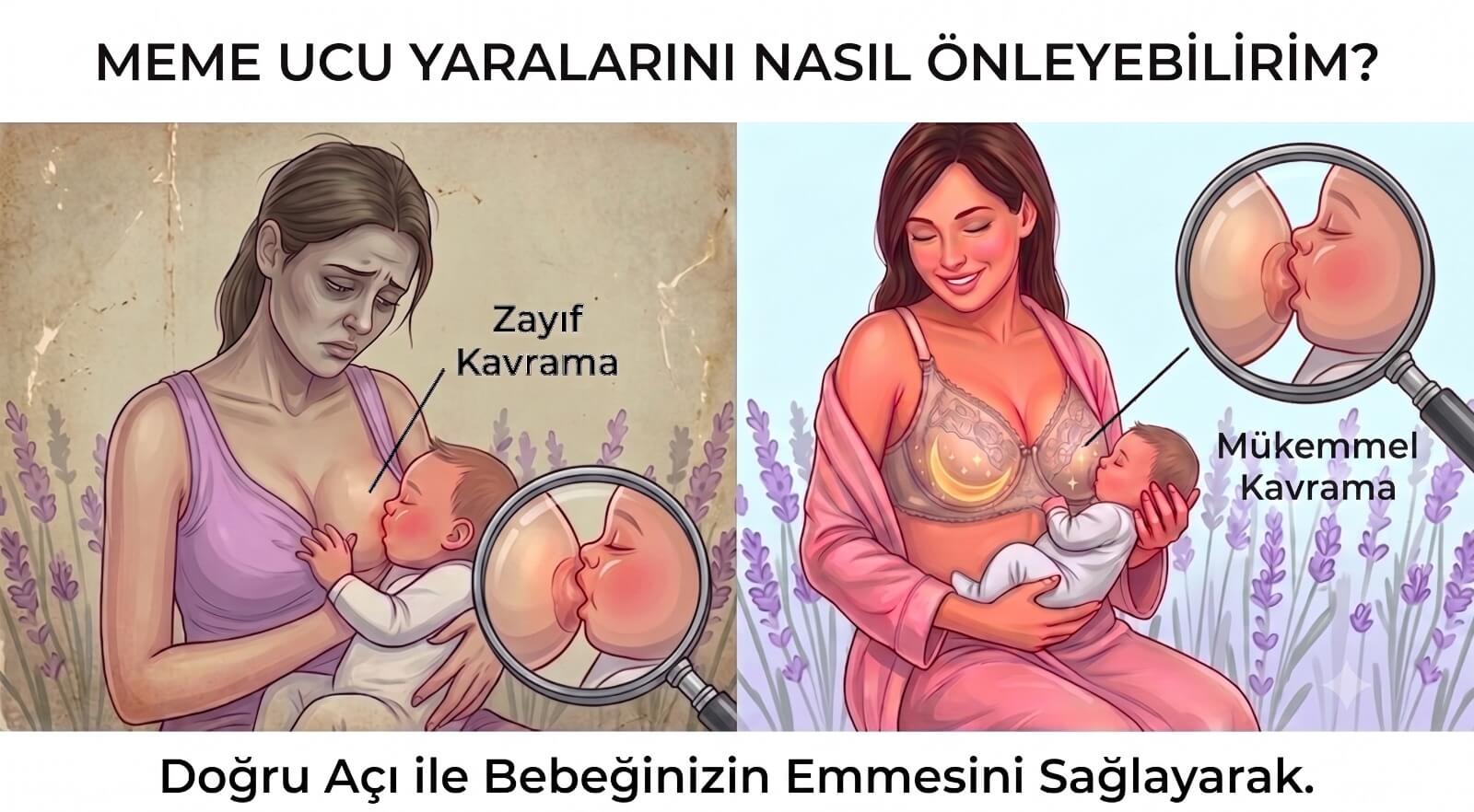 Zayıf kavrama ile mükemmel kavrama karşılaştırması: doğru açıyla meme ucu yaralarını önleme