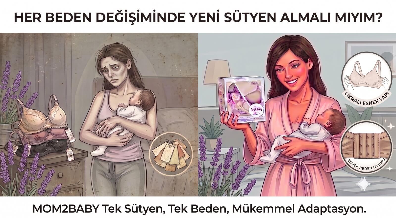 Her beden değişiminde yeni sütyen sorunu: Mom2Baby likralı esnek yapı ve ayarlanabilir kopça ile tek beden