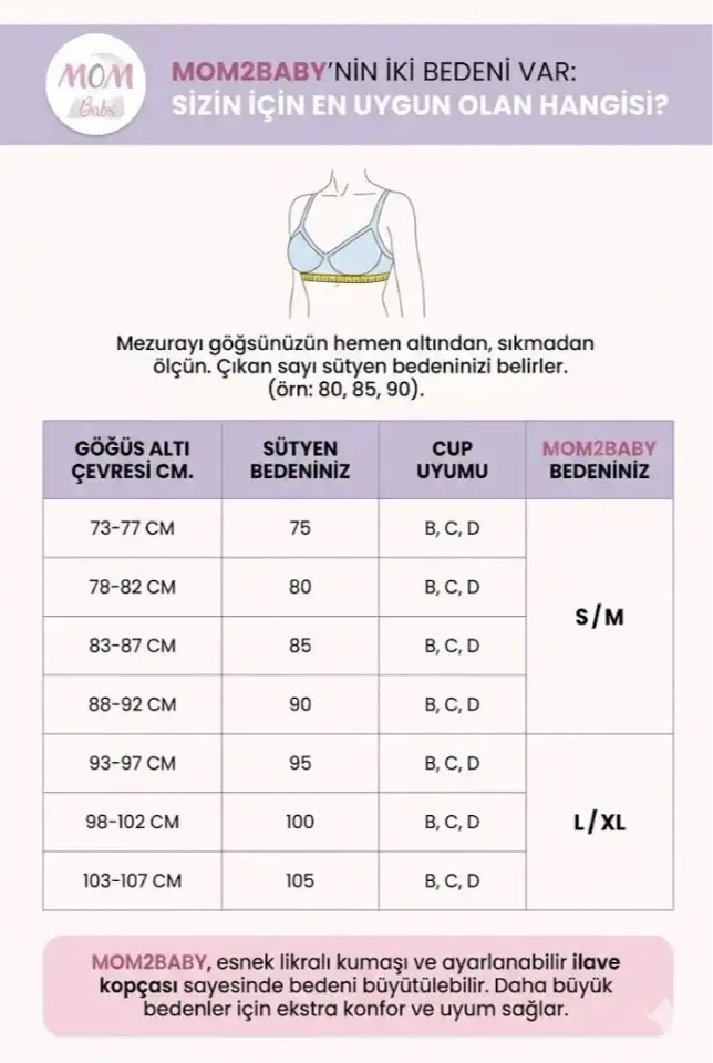 Mom2Baby Emzirme Sütyeni Beden Tablosu ve Ölçüleri