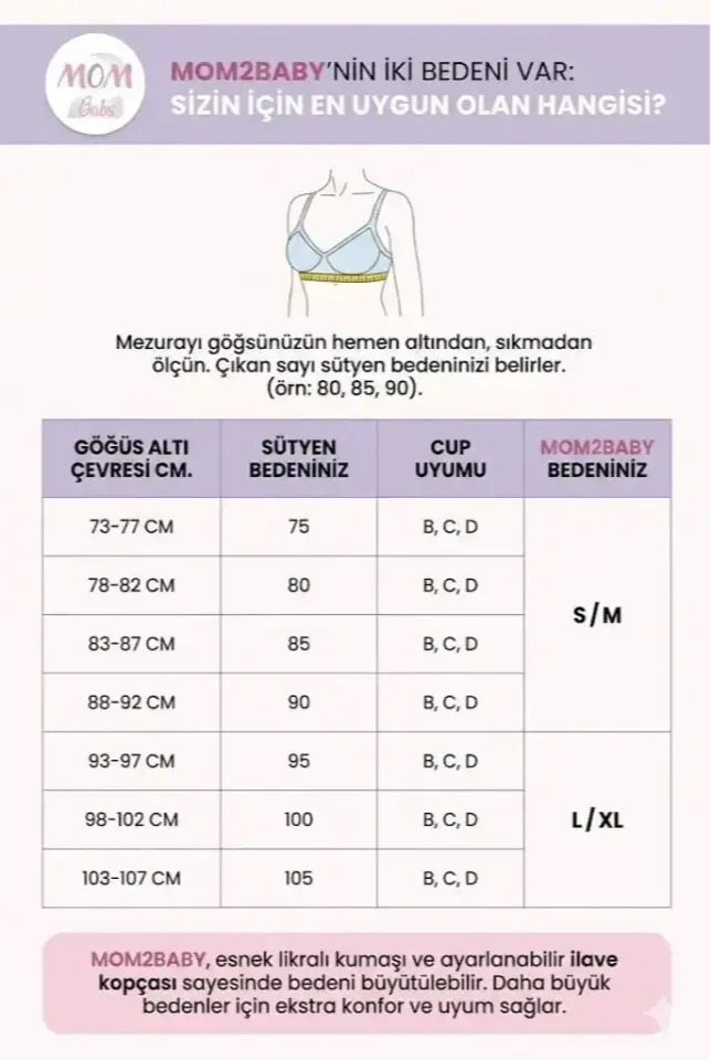 Mom2Baby Ekru Emzirme Sütyeni Beden Ölçü Tablosu
